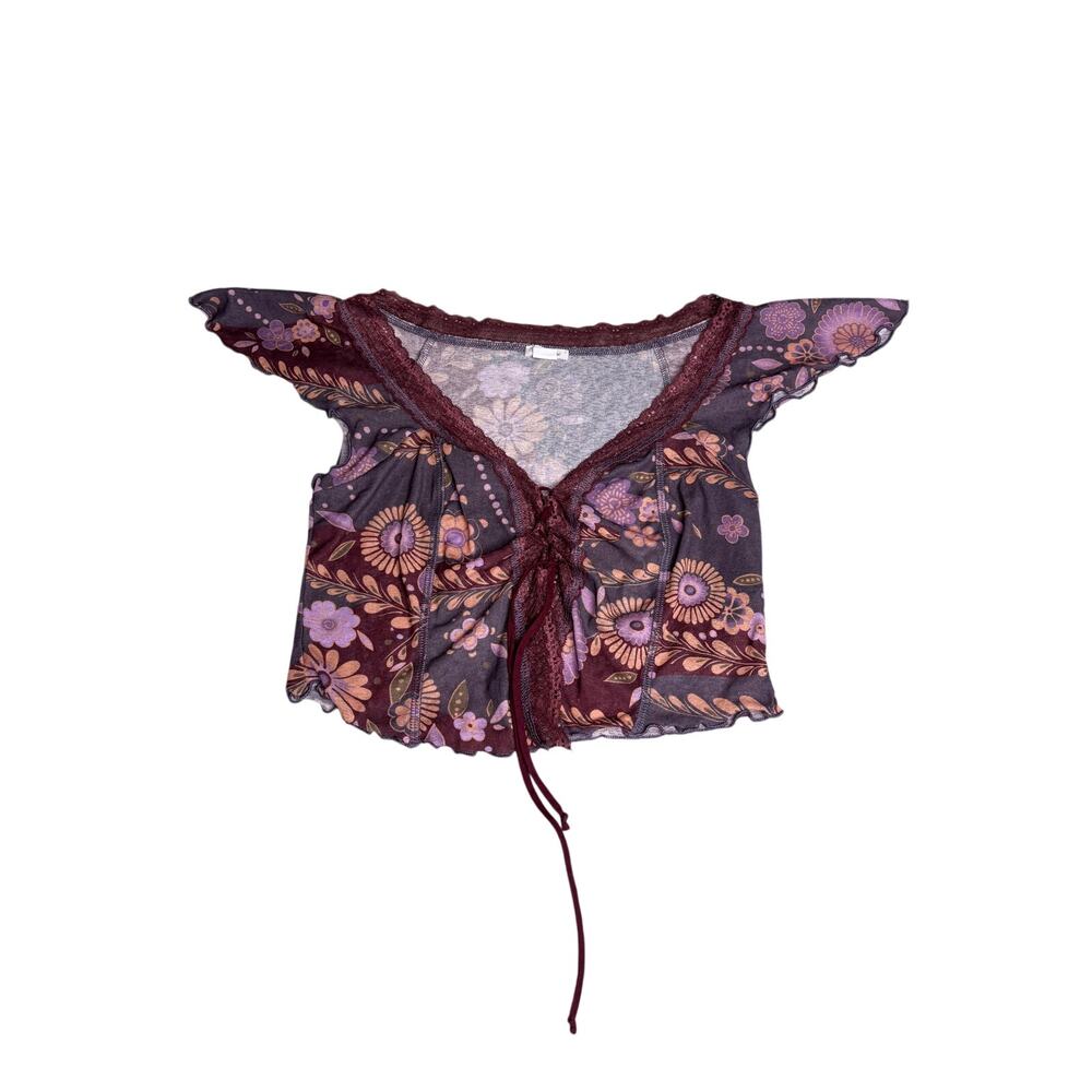 Y2K Floral Lace Tie Front Top